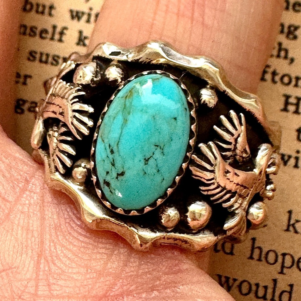 Navajo Eagle Mens Band Sz 12 Ring Turquoise Sterling Morgan Native American